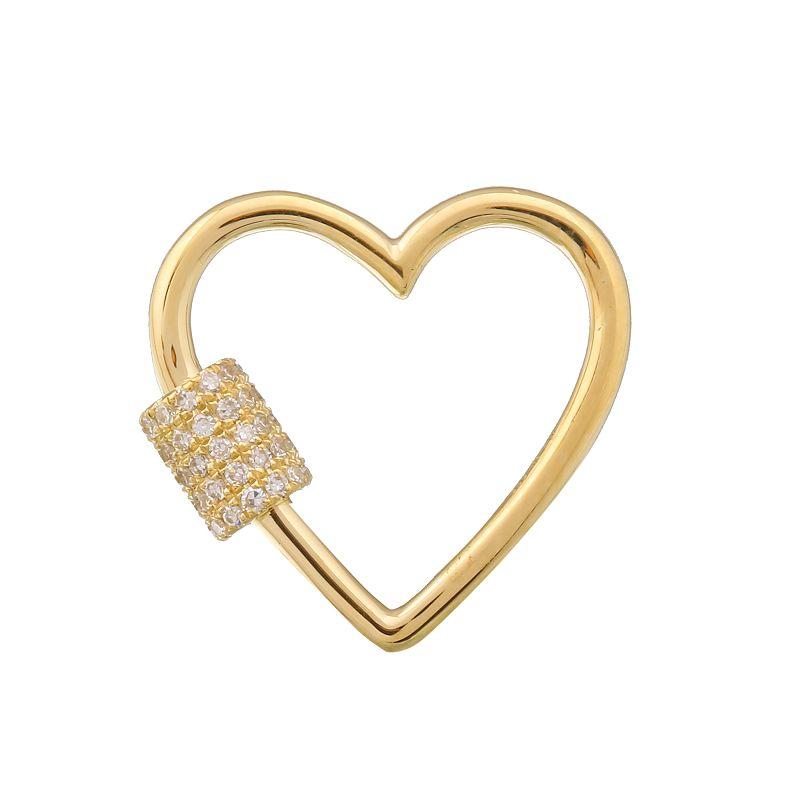 Pave Heart Padlock 14k Yellow Gold Pendant Necklace in White