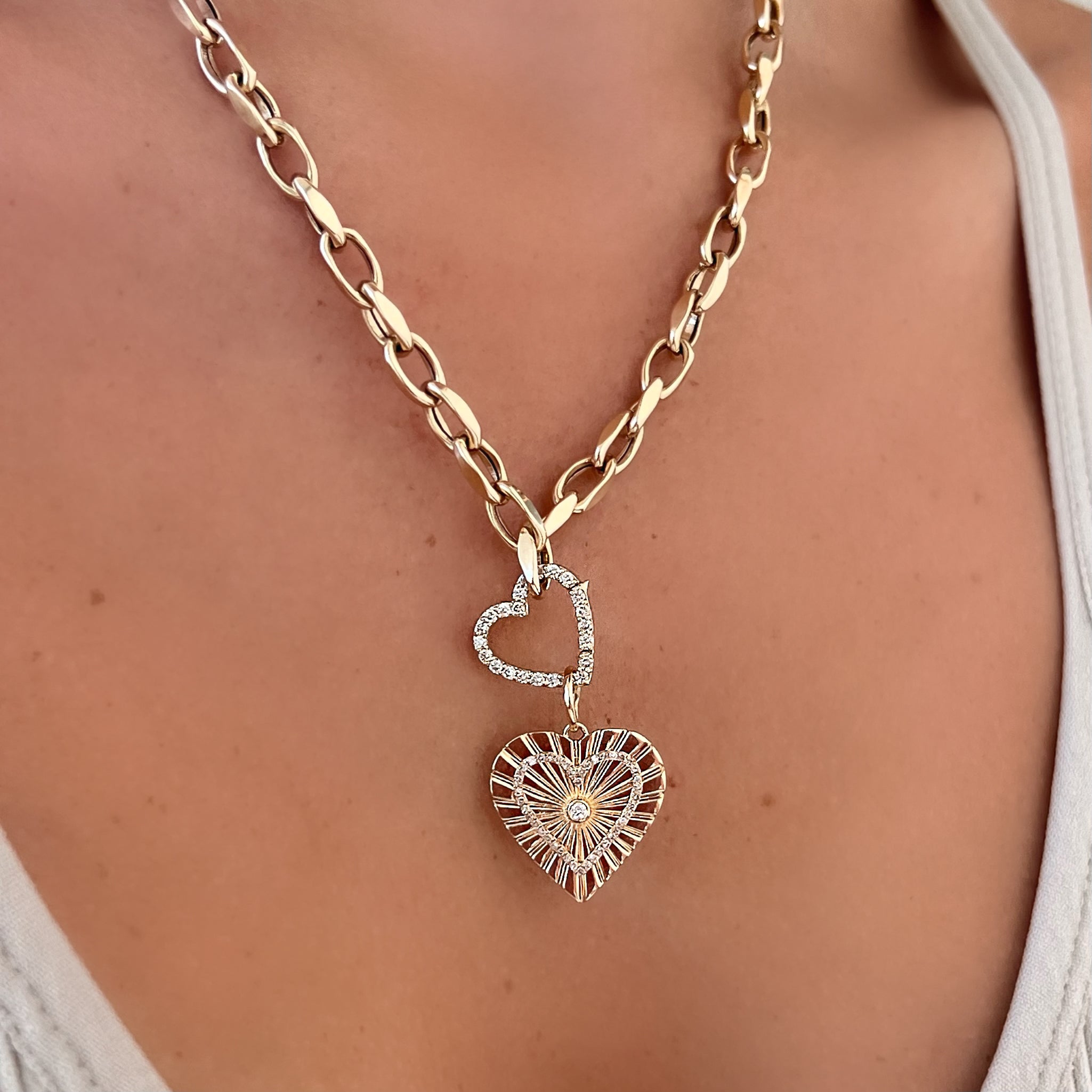 14K Gold Heart Diamond Accented Carabiner Charm Enhancer - Charm Enhancers - Izakov Diamonds + Fine Jewelry