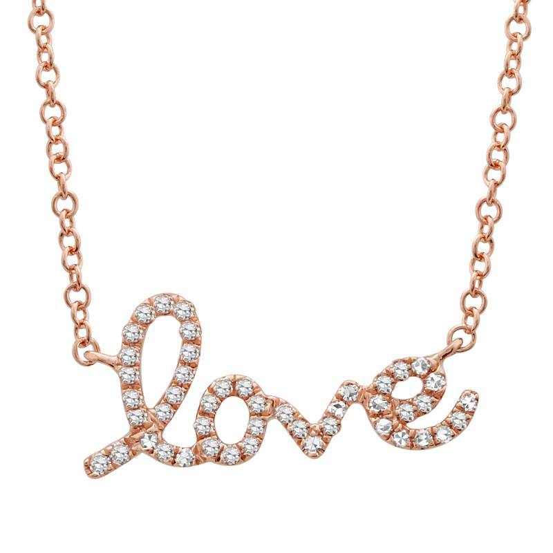 Rose gold "love" necklace with diamond accents by our jewelry brand