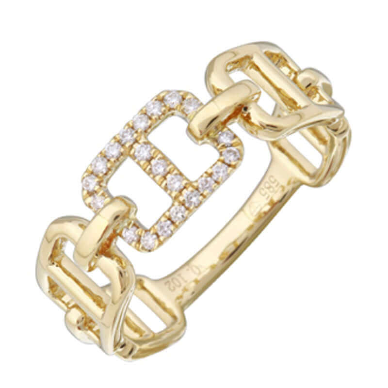 Elegant gold diamond ring with intricate chain link design showcasing our luxury jewelry brand collection