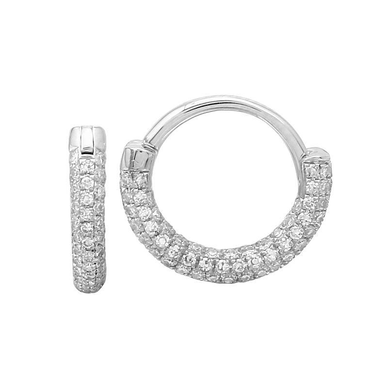 14K Gold Micro Pave 7-Row Diamond Huggie Earrings White Gold Izakov Diamonds + Fine Jewelry