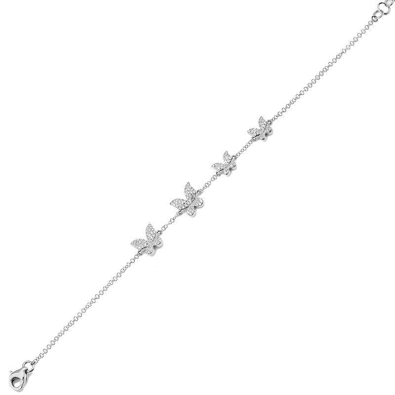 Dainty butterfly bracelet with diamond accents in silver, perfect for adding a touch of elegance to your jewelry collection.