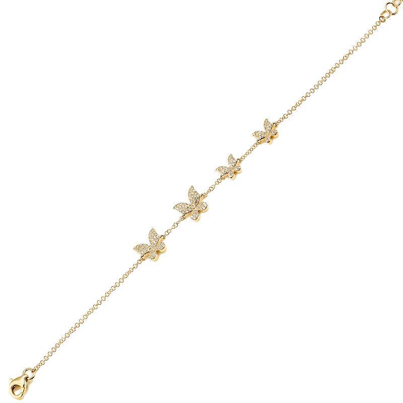 Gold butterfly charm bracelet with delicate chain and secure clasp – elegant and chic jewelry piece.