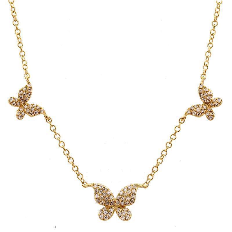 Elegant gold butterfly necklace with sparkling diamonds, perfect for adding a touch of luxury and charm to any outfit from our jewelry collection.