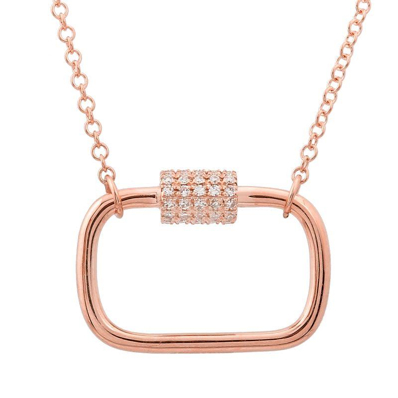 Rose gold necklace with rectangular pendant and diamond accents from our premium jewelry collection.