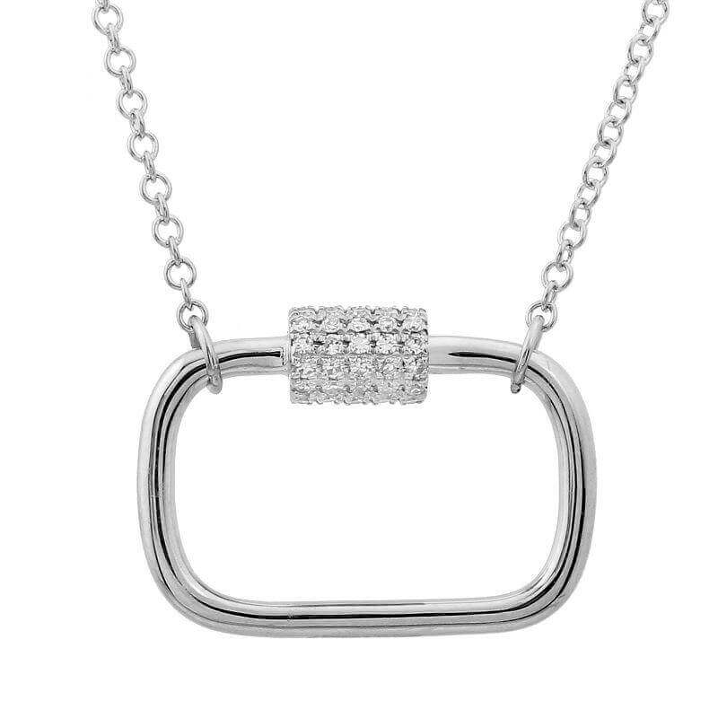 Modern geometric silver necklace with diamond-studded pendant - elegant jewelry piece from our collection. Perfect for any occasion.