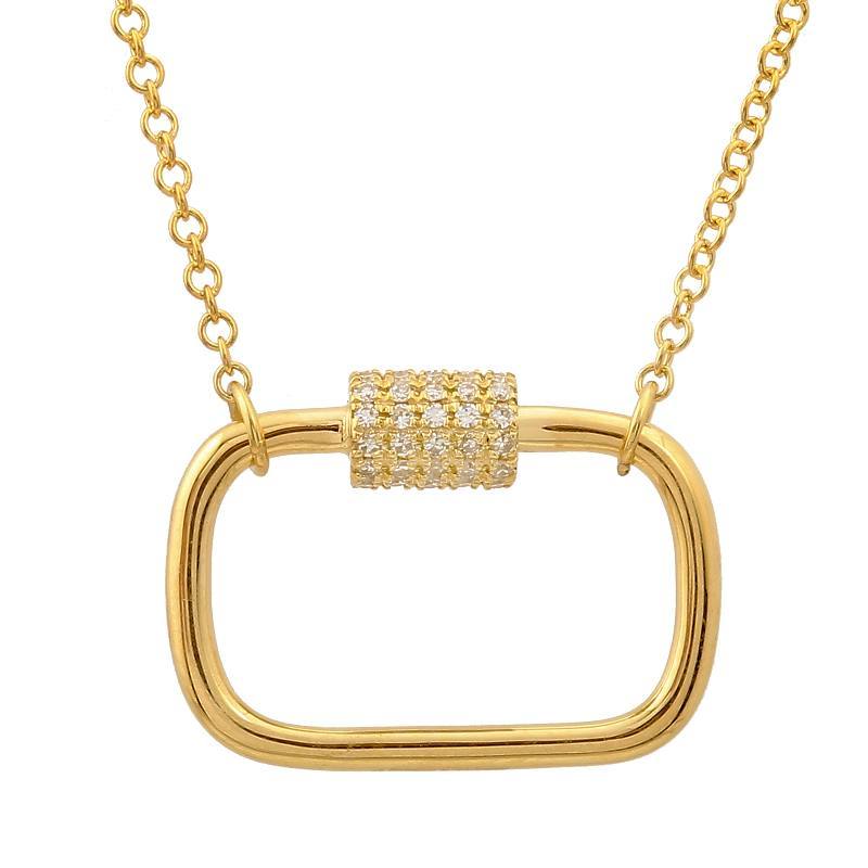 Elegant gold necklace with a rectangular pendant adorned with diamonds from our luxury jewelry collection