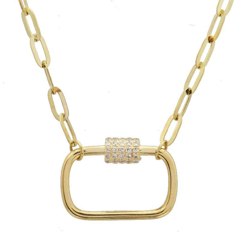 Gold chain necklace with rectangle pendant and diamond accents from our premium jewelry collection