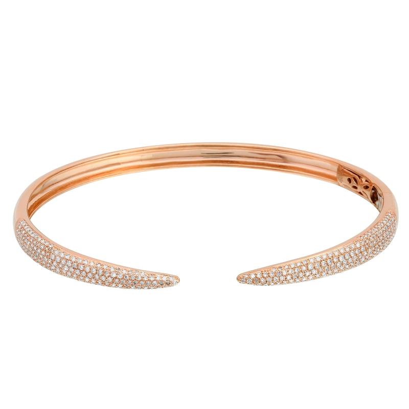 Rose gold open bangle with diamond accents from our luxurious jewelry collection