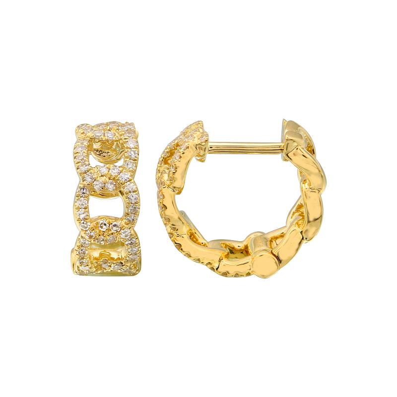 Gold chain link hoop earrings adorned with sparkling diamonds from our luxury jewelry collection.
