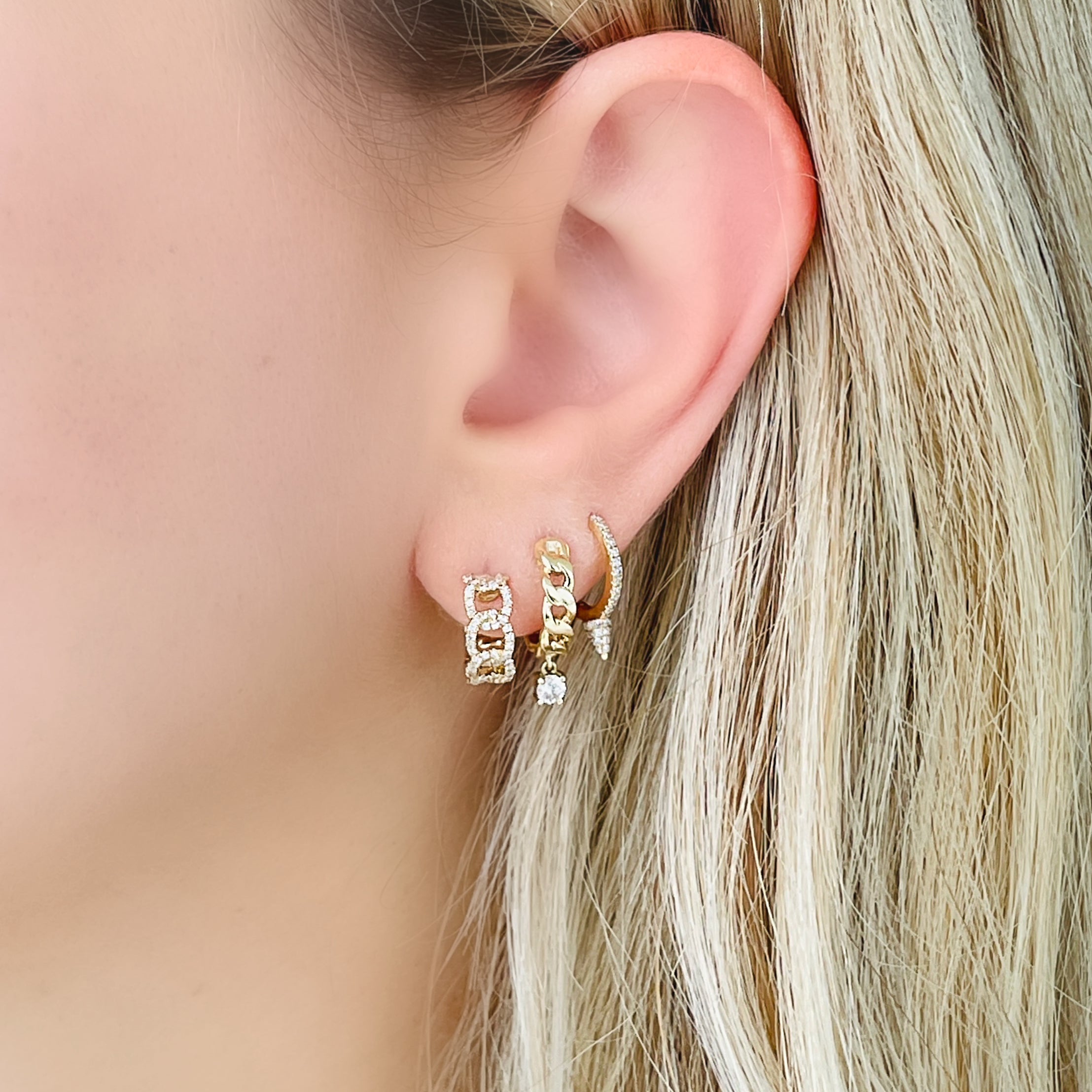 14K Gold Micro Pave Diamond Cuban Link Huggies - Earrings - Izakov Diamonds + Fine Jewelry