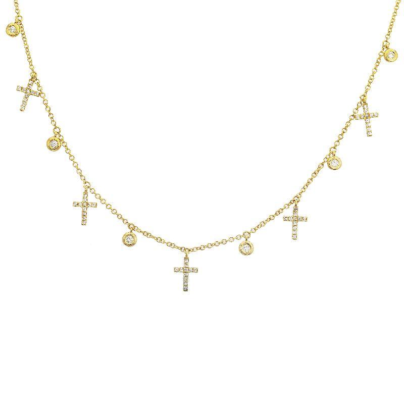 Gold necklace with cross and circle pendants from our jewelry collection