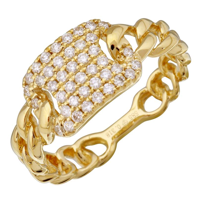 14K Gold Micro Pave Diamond ID Tag Cuban Link Ring Yellow Gold Izakov Diamonds + Fine Jewelry