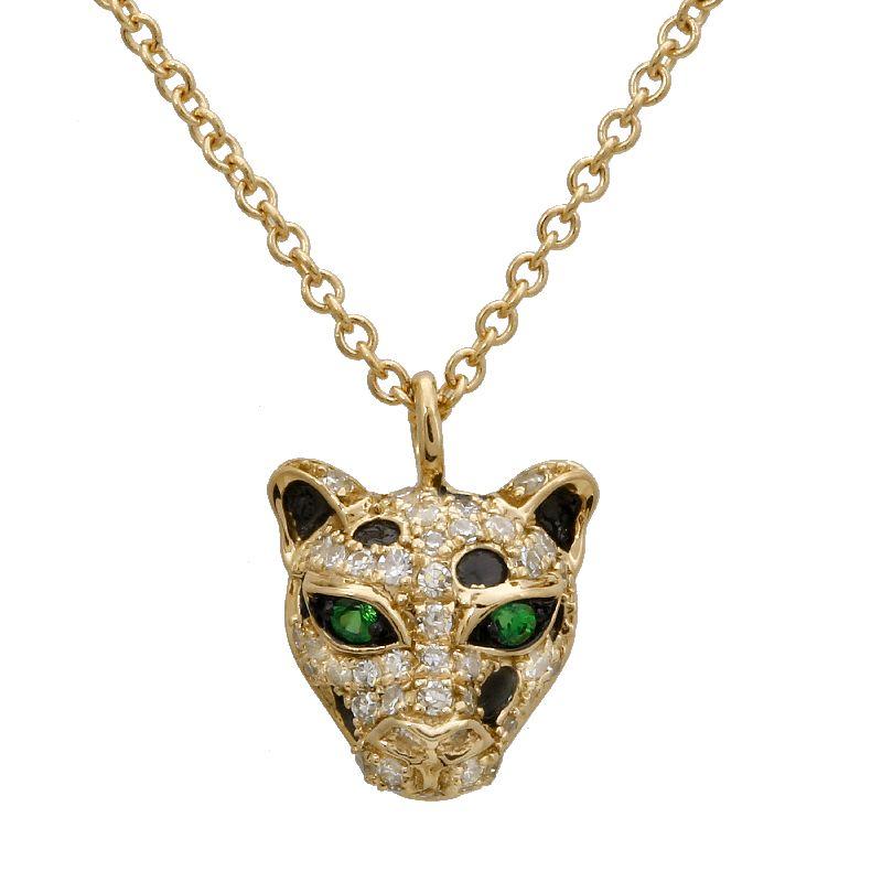 Elegant gold panther head necklace with sparkling gemstones - luxury jewelry piece for your unique style.