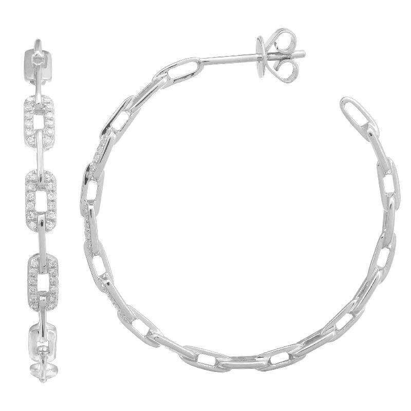 14K Gold Micro Pave Diamond Links Hoop Earrings White Gold Izakov Diamonds + Fine Jewelry
