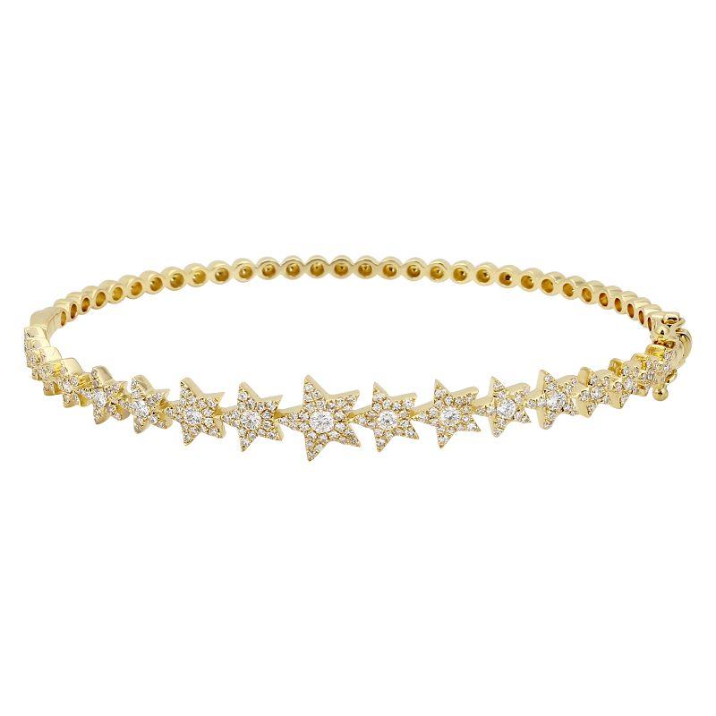 Diamond Stars Bangle Bracelet, 14K Yellow Gold