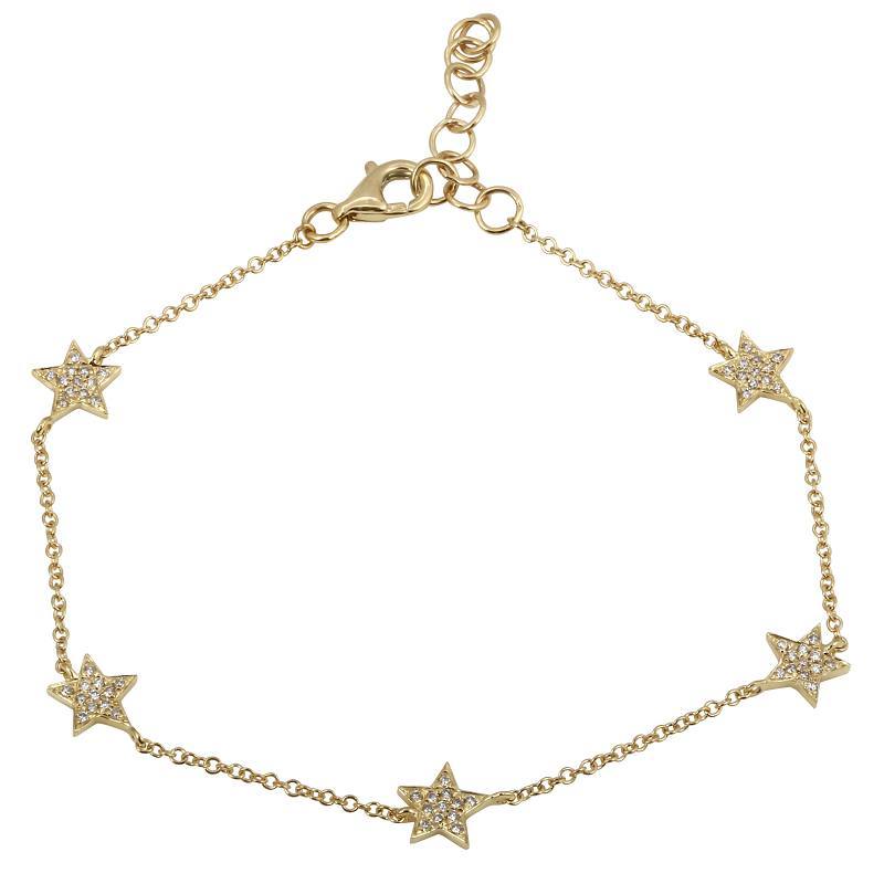 Gold star charm bracelet with five sparkling star pendants from our jewelry brand.