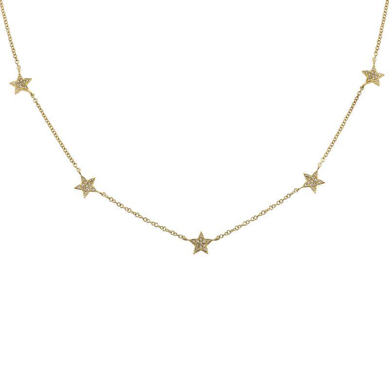 Gold necklace with star-shaped pendants from our luxury jewelry collection. Elegant accessory for any occasion.