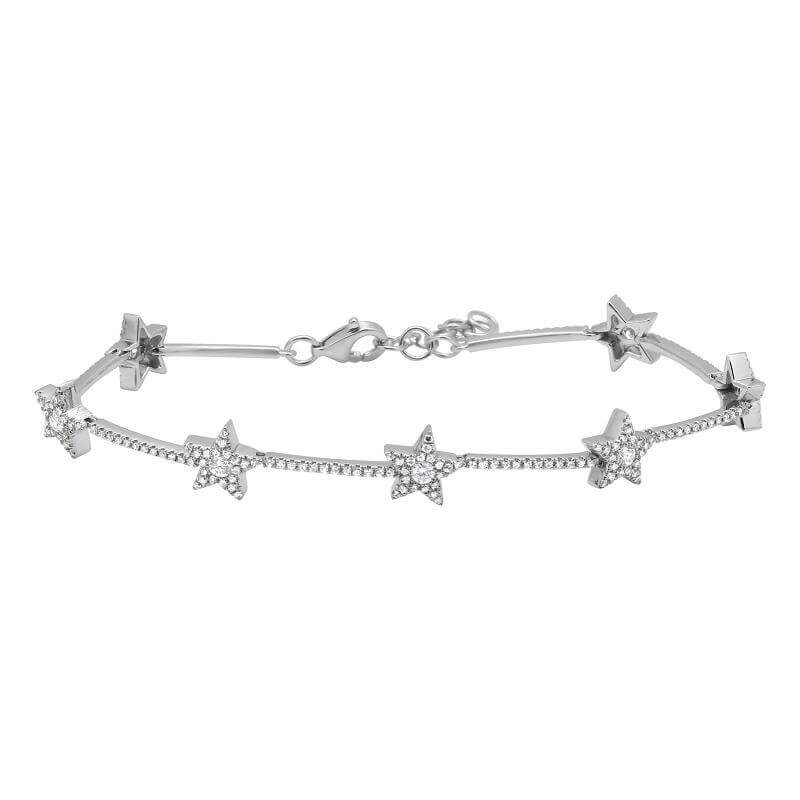 Micro Pave Diamond Stars Tennis Bracelet featuring shimmering diamonds in 14k gold with star design.