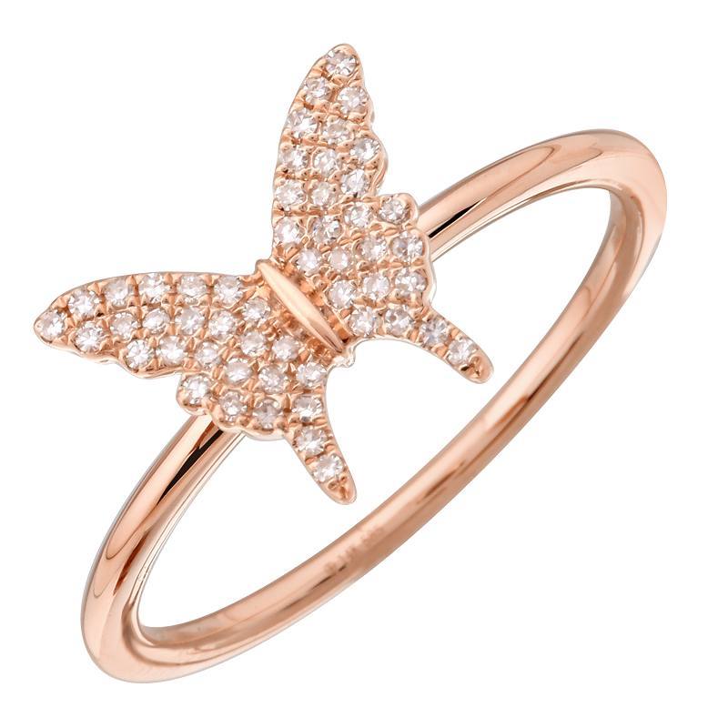 Elegant rose gold butterfly ring with sparkling diamonds, designed by our jewelry brand for a touch of sophisticated charm.