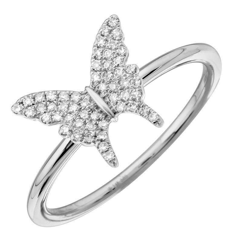 Diamond-studded butterfly ring in silver for elegant jewelry collection