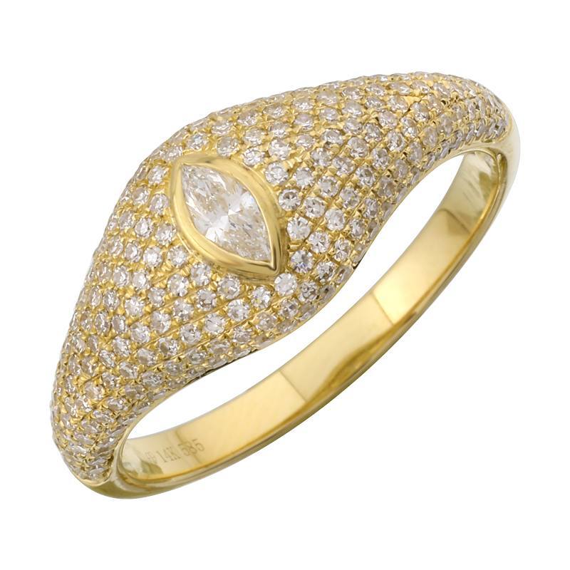 14K Gold Micro Pave Marquise Diamond Dome Ring 6.5 / Yellow Gold Izakov Diamonds + Fine Jewelry
