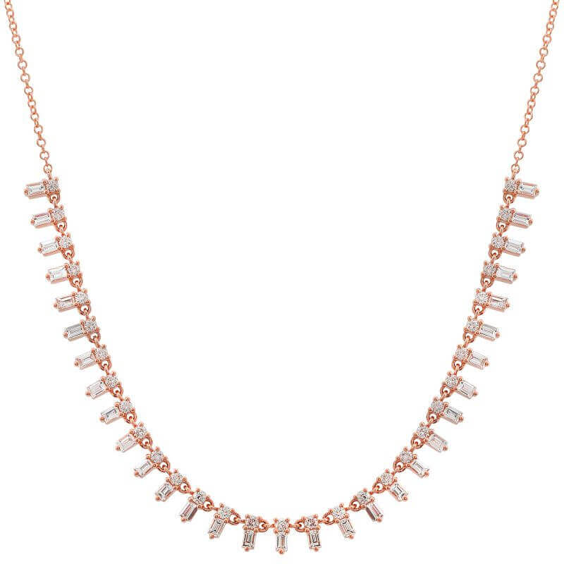 Elegant rose gold necklace with rectangular gemstone accents from our luxury jewelry collection