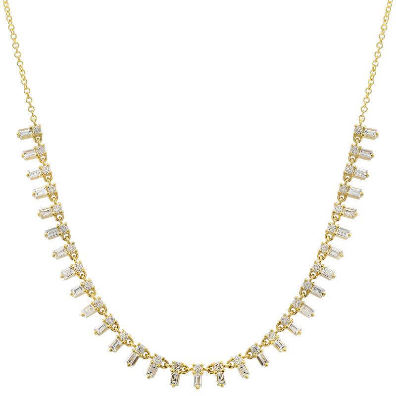 Elegant gold necklace with sparkling rectangular crystal pendants from our luxury jewelry collection. Ideal for special occasions and everyday wear.
