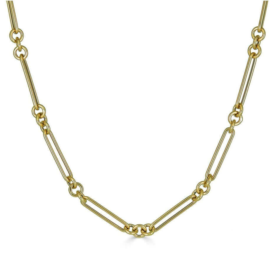 Mixed Clip Link Chain Gold Necklace by Izakov Fine Jewelry, 14K gold, bold statement piece for layering or solo wear.