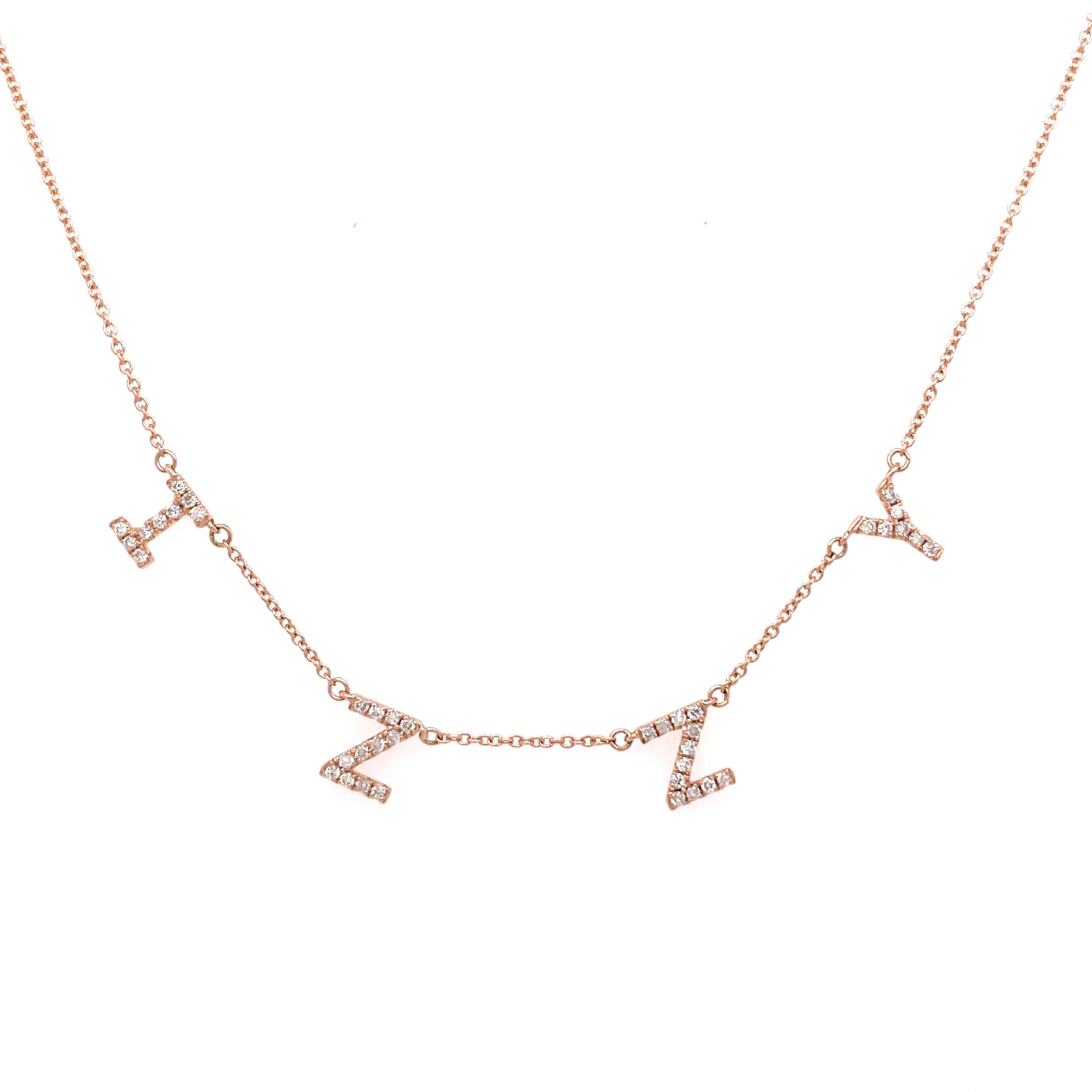 14K Gold Personalized Diamond Block Name Necklace 4 Letters / Rose Gold Izakov Diamonds + Fine Jewelry