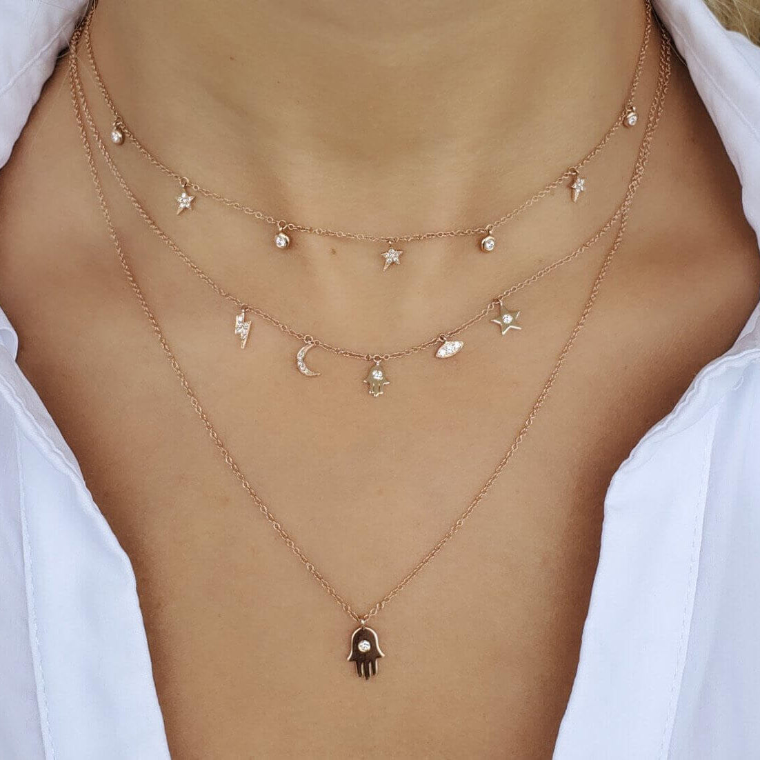 Petite Charms Diamond Necklace featuring 14K gold and diamond accents from Izakov Fine Jewelry.