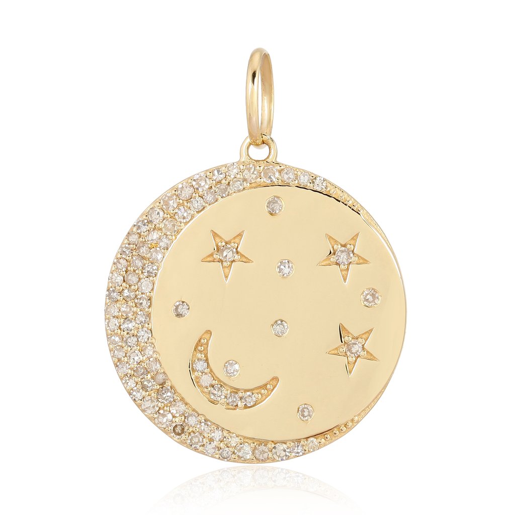 14K Gold Starry Night Diamond Medallion Necklace Charm Yellow Gold Izakov Diamonds + Fine Jewelry