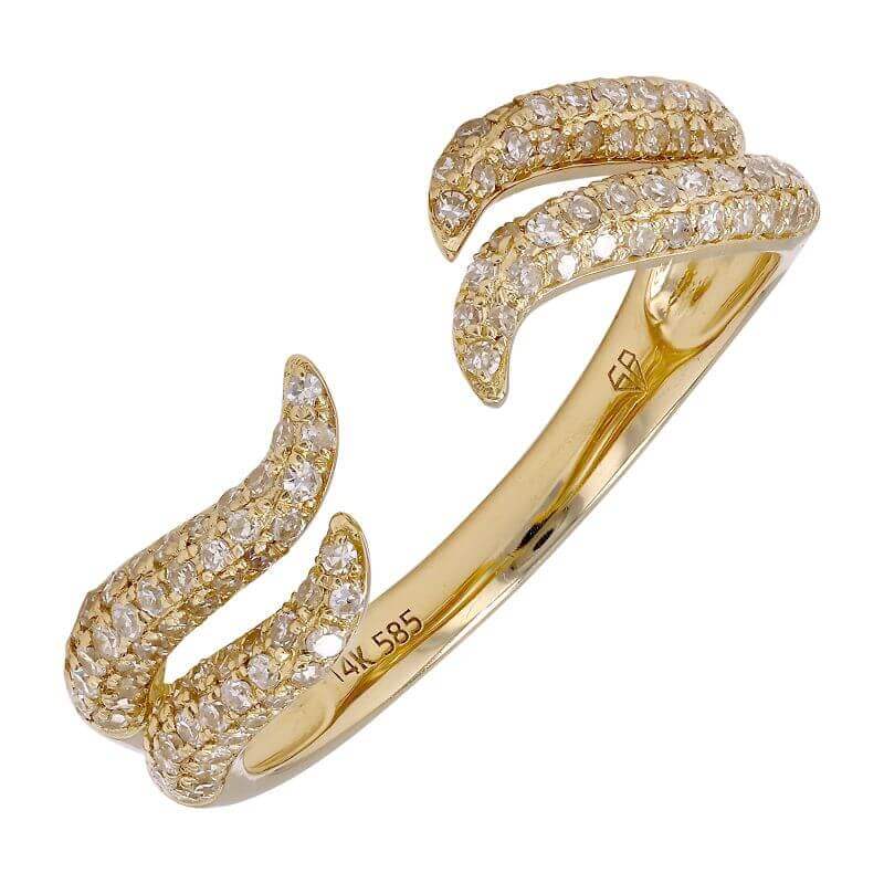 Elegant gold ring with diamond-encrusted wave design from our jewelry brand collection.