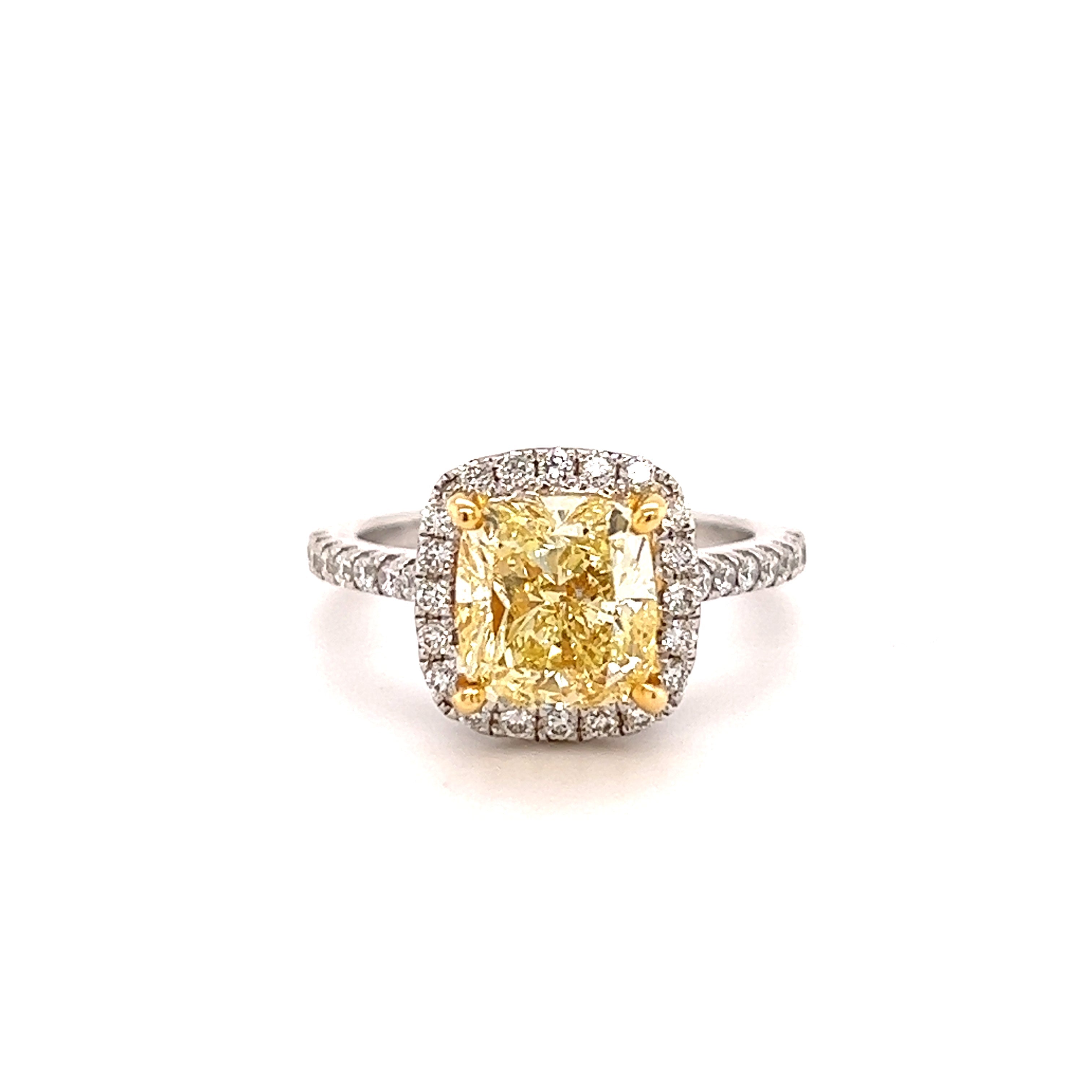 18K Gold Fancy Yellow Cushion Diamond Halo Engagement Ring Rose Gold Izakov Diamonds + Fine Jewelry