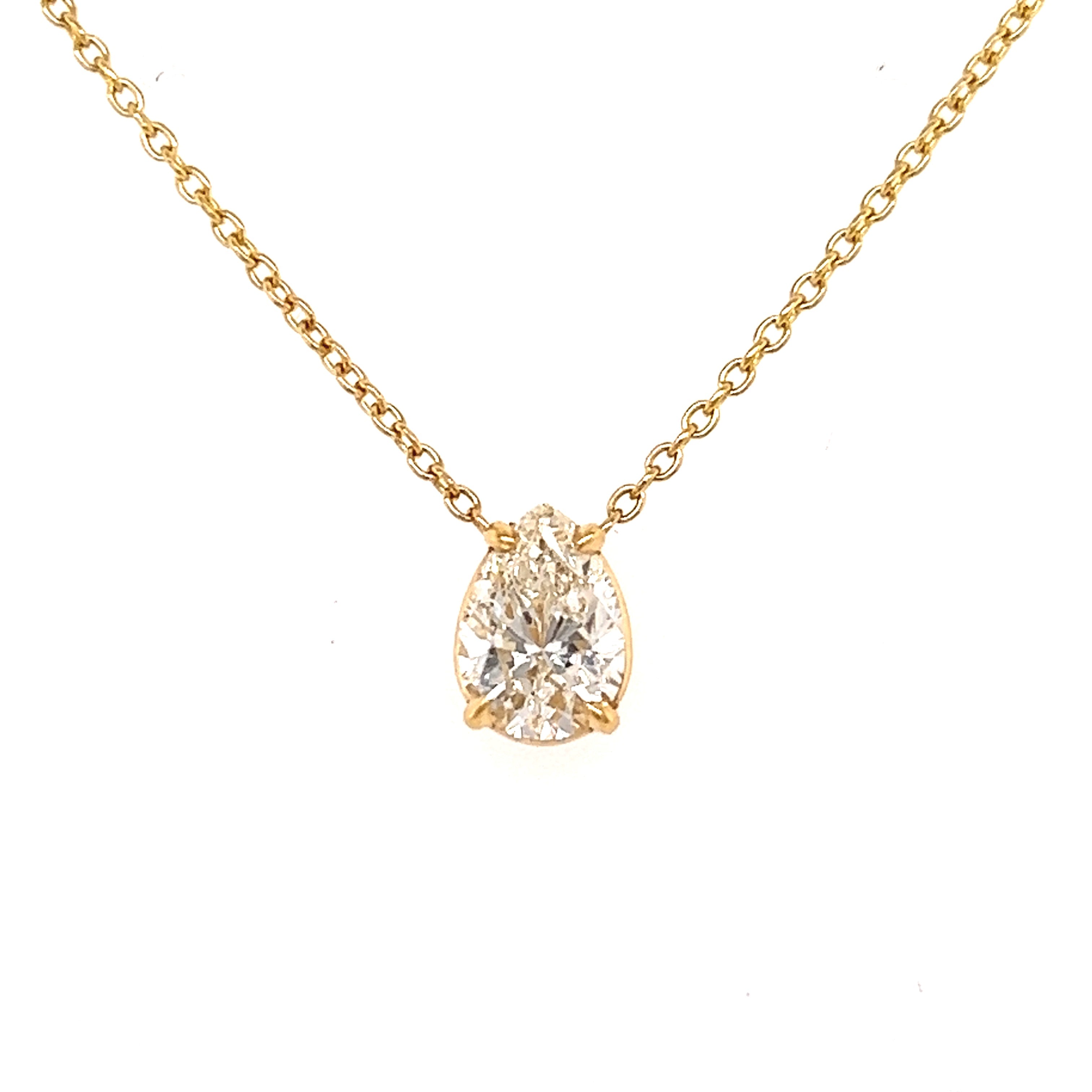 18K Gold Floating Pear Shape Diamond Necklace Yellow Gold Izakov Diamonds + Fine Jewelry