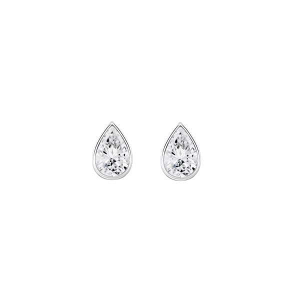 18K Gold Pear Shaped Diamond Bezel Earrings Pair / White Gold Izakov Diamonds + Fine Jewelry