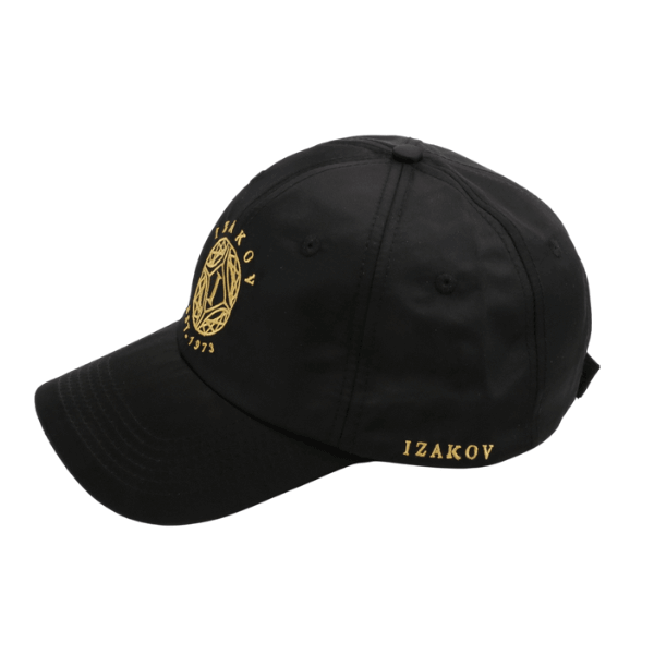 Black Izakov baseball cap with gold emblem and lettering.