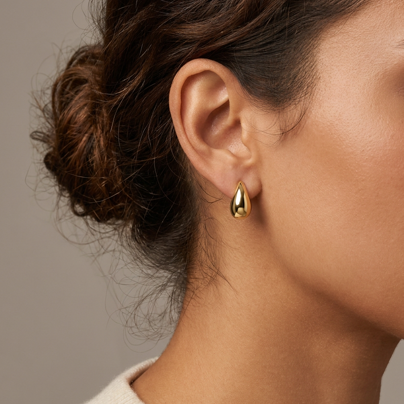 Drop Gold Earrings — model shot