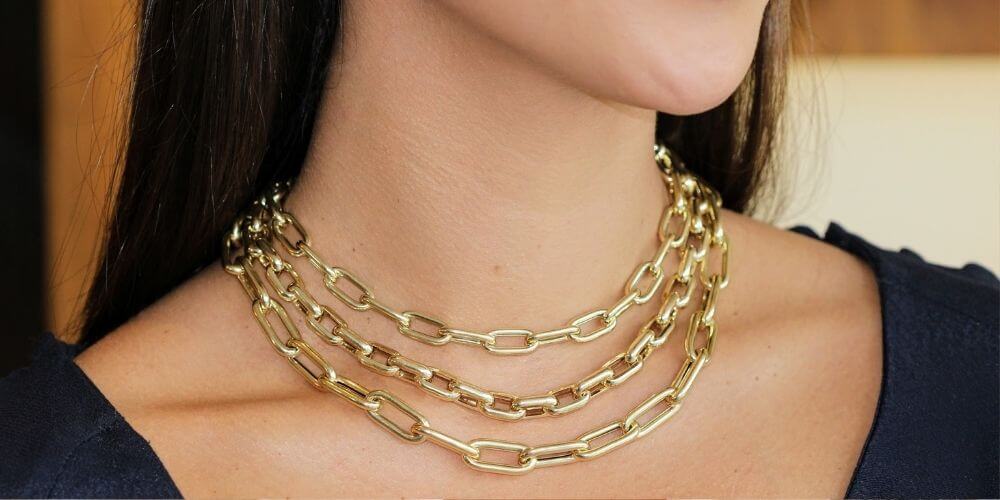14K Large Link Open Figaro Gold Chain Necklace