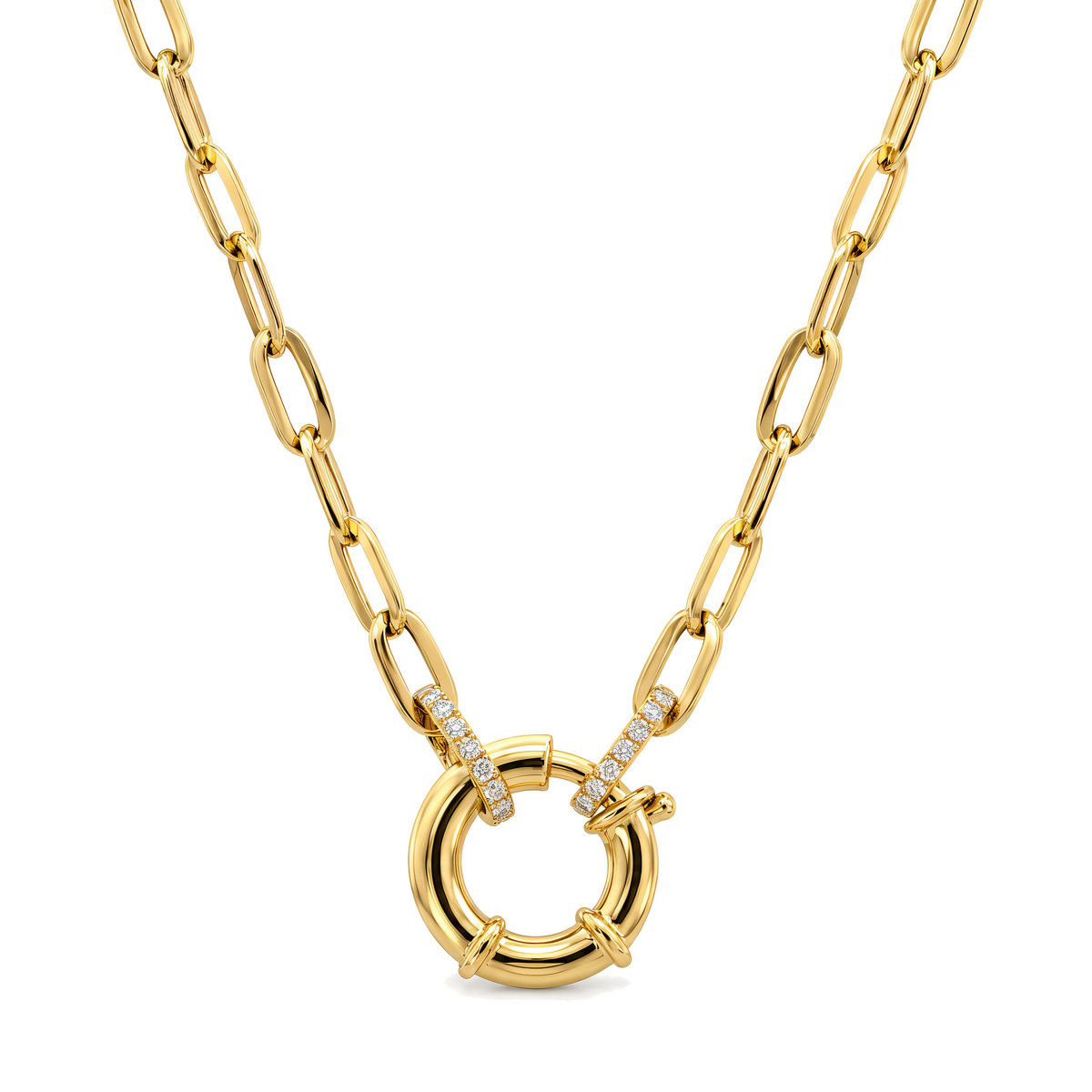 Diamond Spring Clasp Paper Clip Chain Necklace