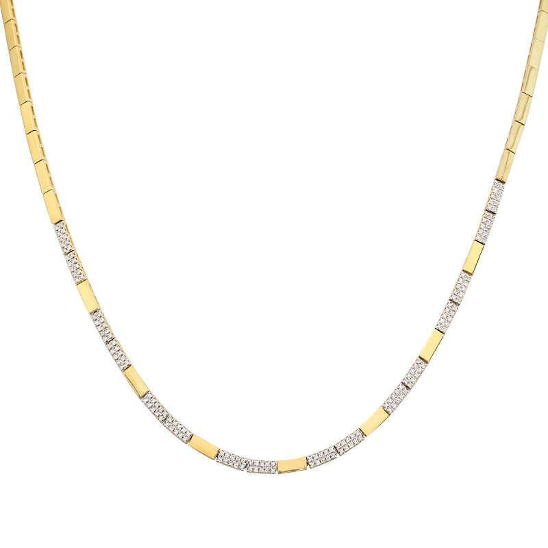 14K Gold Micro Pave Diamond Bars Necklace featuring diamond and gold bar design.