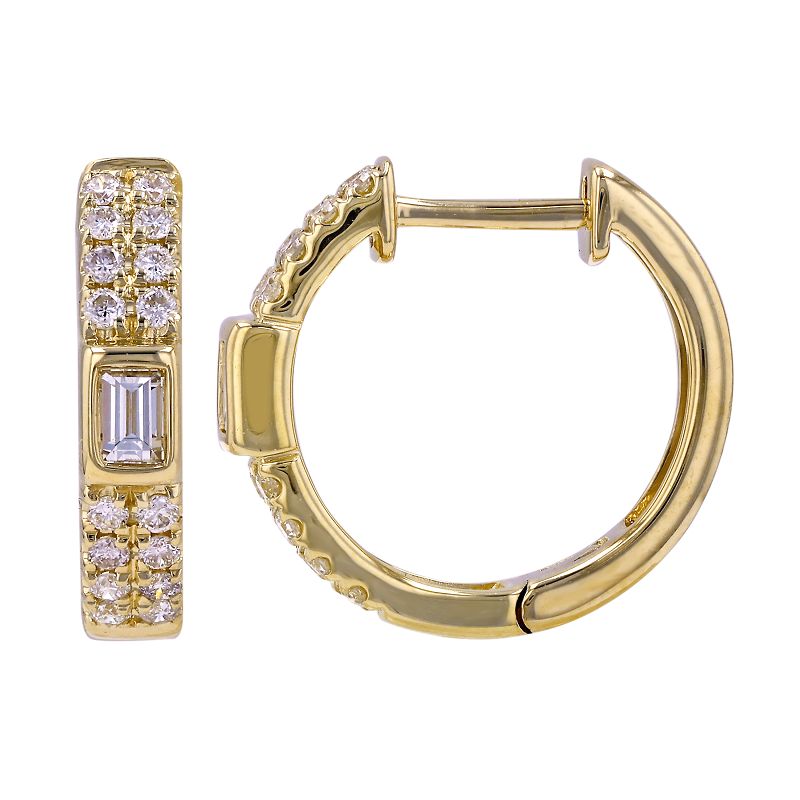 14K Gold 2-Row Baguette Diamond Huggie Earrings - Earrings - Izakov Diamonds + Fine Jewelry