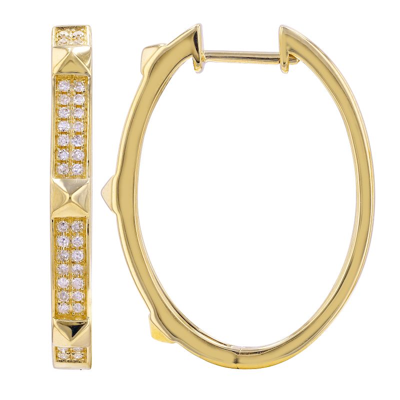 14K Gold 2-Row Micro Pave Diamond Pyramid Oval Hoops - Earrings - Izakov Diamonds + Fine Jewelry