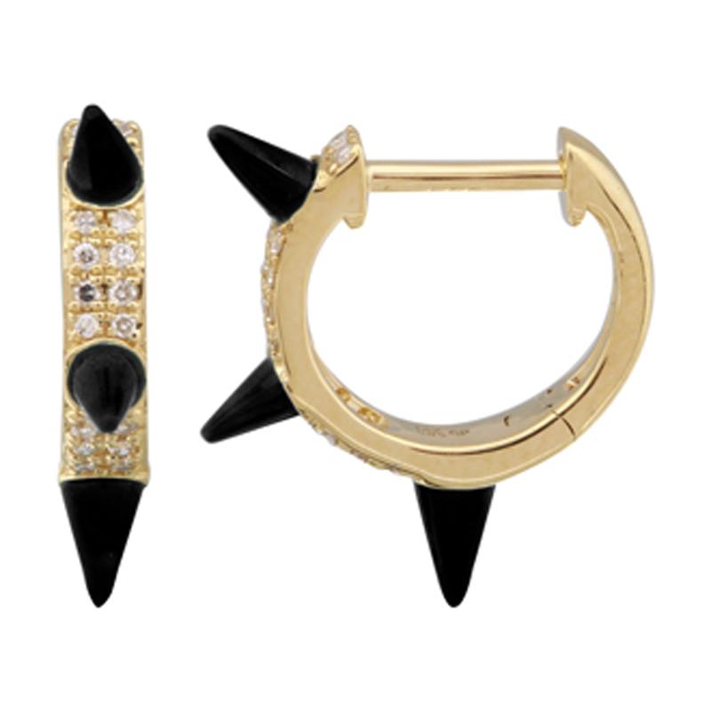 14K Gold 2-Row Micro Pave Diamonds Onyx Spike Huggies - Earrings - Izakov Diamonds + Fine Jewelry
