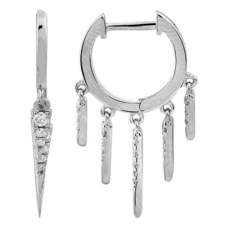 Silver hoop earrings with five dangling charms from our jewelry collection