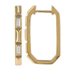 Gold geometric hoop earrings with rectangular gemstone accents from our unique jewelry collection.