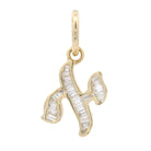 Baguette Diamond Hebrew Initial Necklace Charm in 14K Gold with precision-set diamonds by Izakov Fine Jewelry.