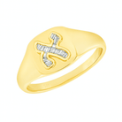 Baguette Diamond Hebrew Initial Signet Pinky Ring by Izakov Fine Jewelry in 14K gold.