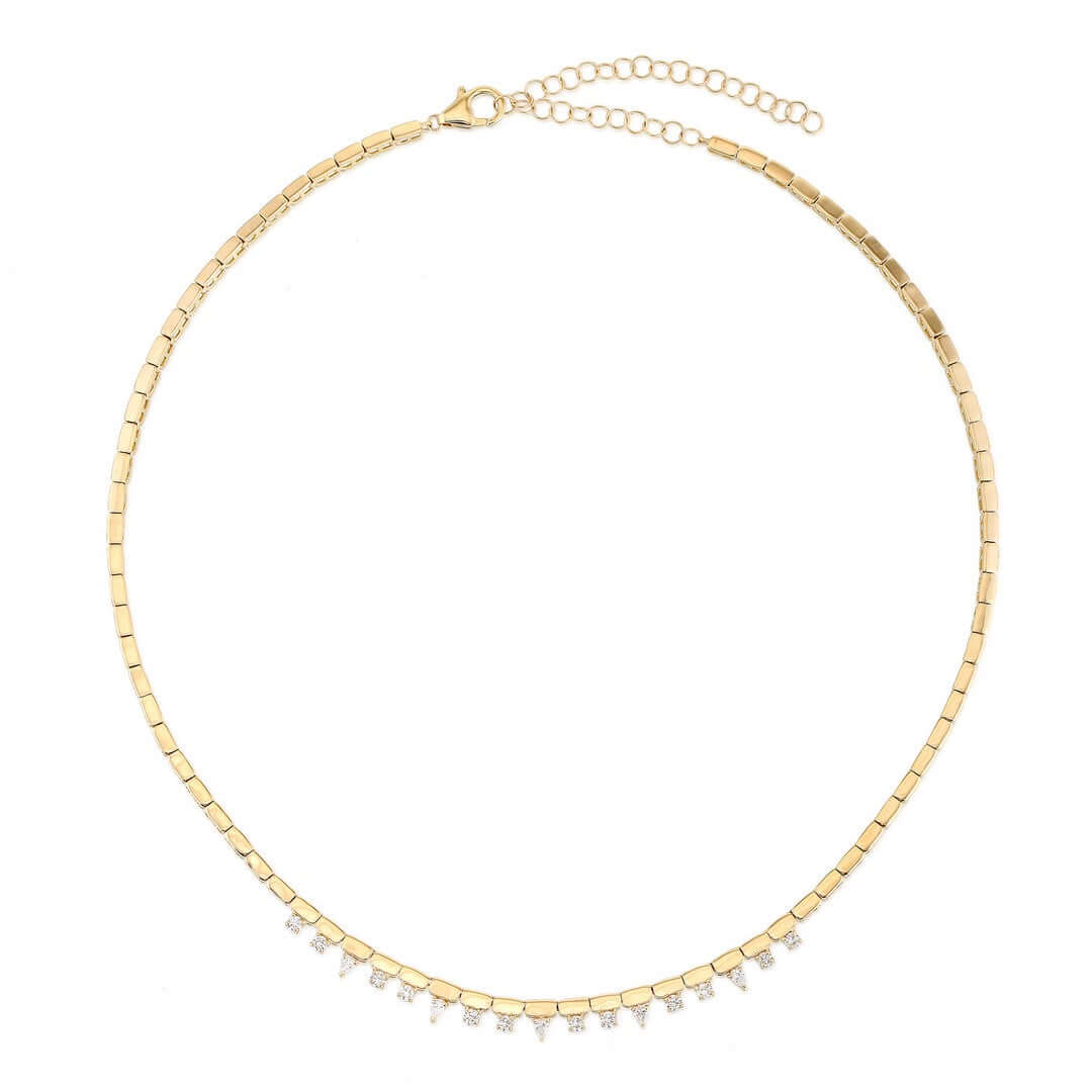 14K Gold Bars Diamond Drops Necklace featuring elegant bar-link design with diamond accents.