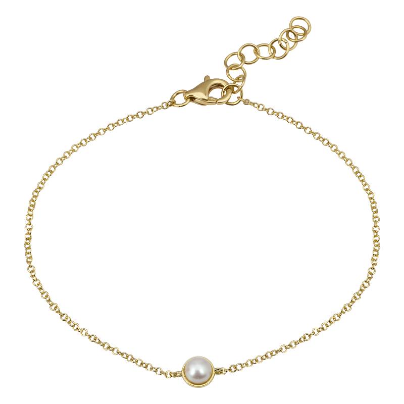 Delicate gold chain bracelet with single pearl by our jewelry brand